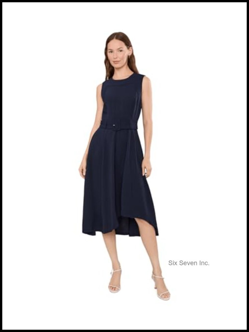 Sleeveless Belted High Low A-Line Dress Classic Fit